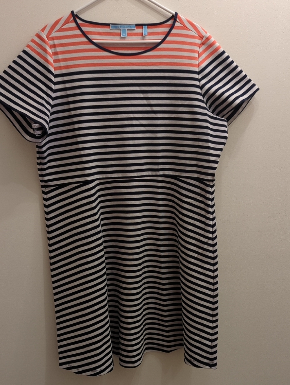 Draper James Navy, White & Coral Striped Short Sleeve Dress (Women's 2X)